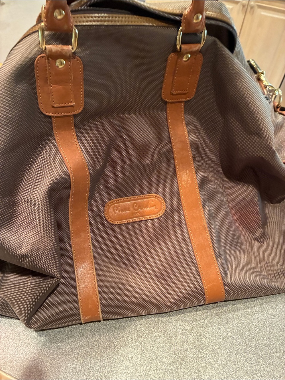 Pierre Cardin Brown Canvas Duffel with Tan Leather Accents